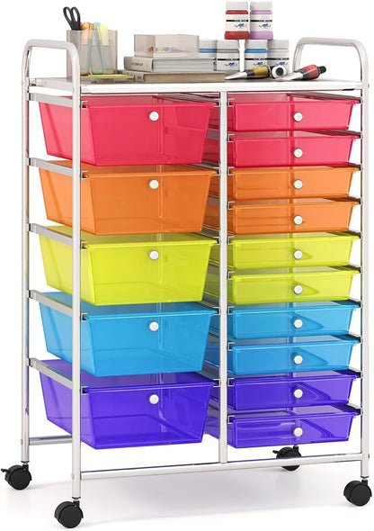 15-Drawer Organizer Cart Office School Rolling Storage Cart