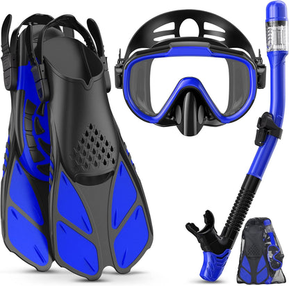 Adults Snorkel Set | With Adjustable Flippers, Diving Set with Snorkel Mask
