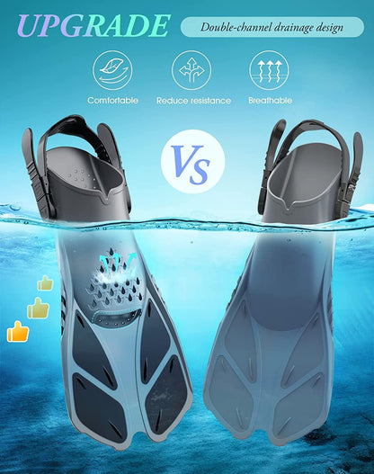Adults Snorkel Fins | Adjustable Buckles Open Heel Swim Flippers
