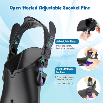 Kids Snorkel Set | Snorkeling Gear for Kids, Adjustable flippers
