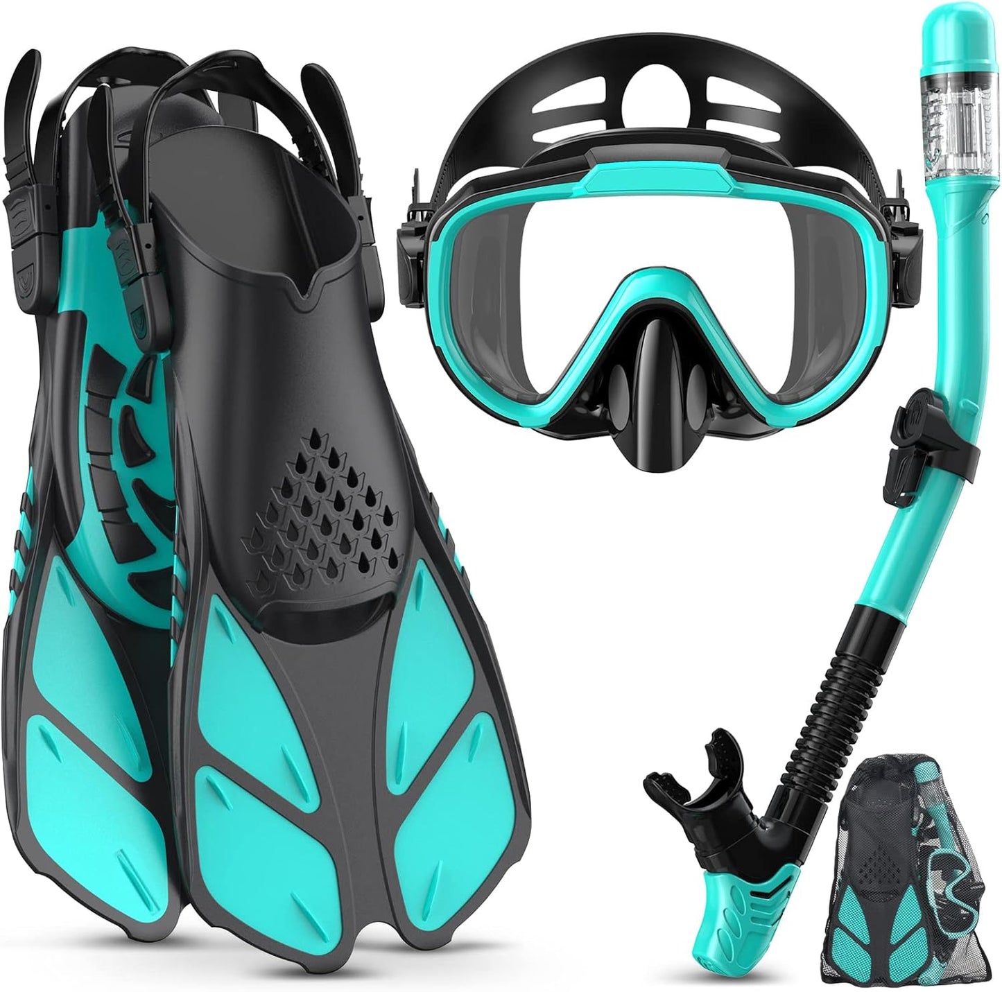 Adults Snorkel Set | With Adjustable Flippers, Diving Set with Snorkel Mask