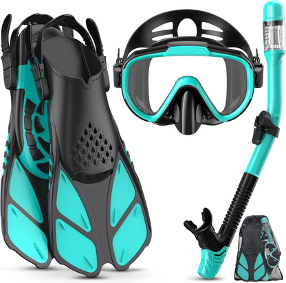 Adults Snorkel Set | With Adjustable Flippers, Diving Set with Snorkel Mask