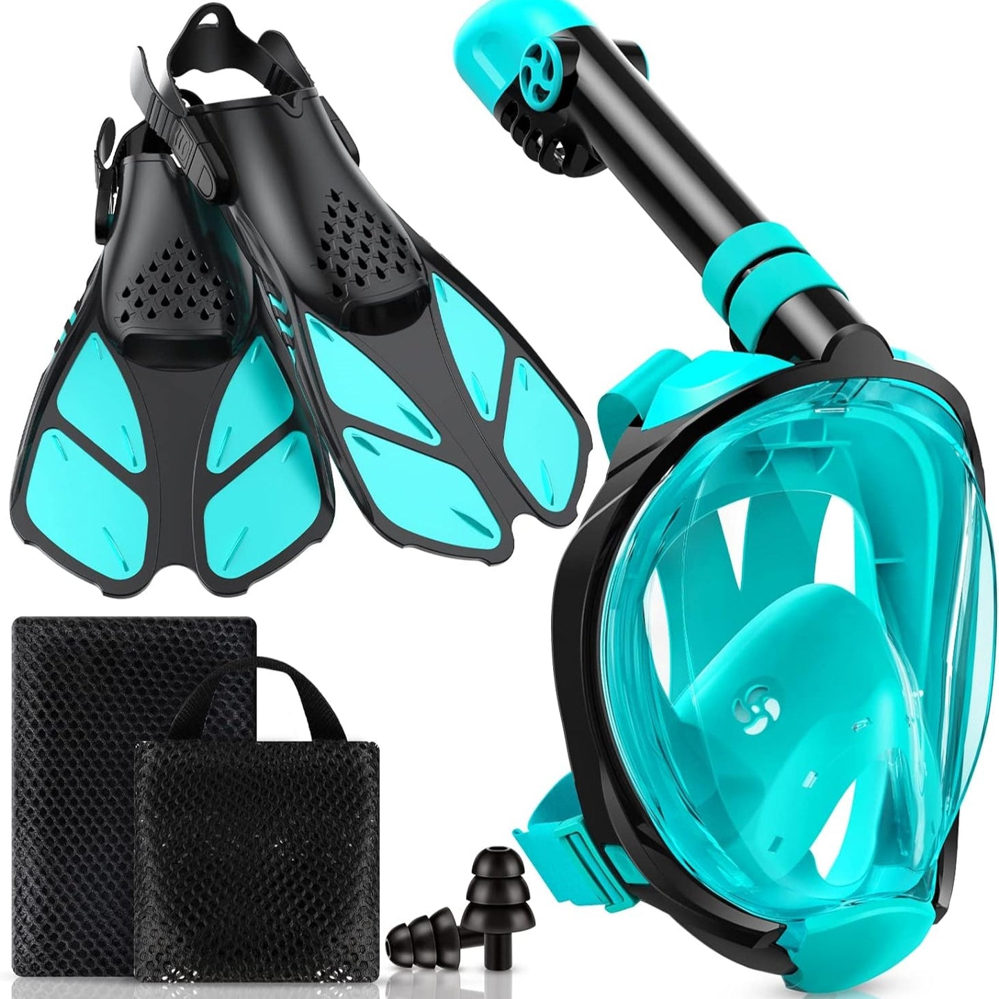 Full Face Snorkel Mask & Adjustable Swim Fins Snorkel Kit for Adults