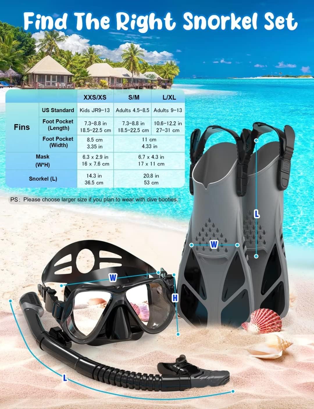 Adults Mask Fins Snorkel Set Beginner-Friendly Snorkeling Gear
