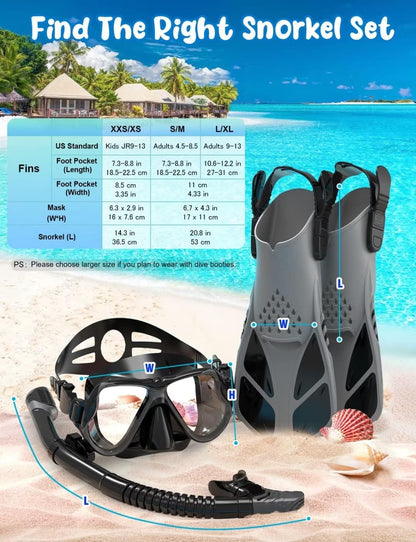 Adults Mask Fins Snorkel Set Beginner-Friendly Snorkeling Gear