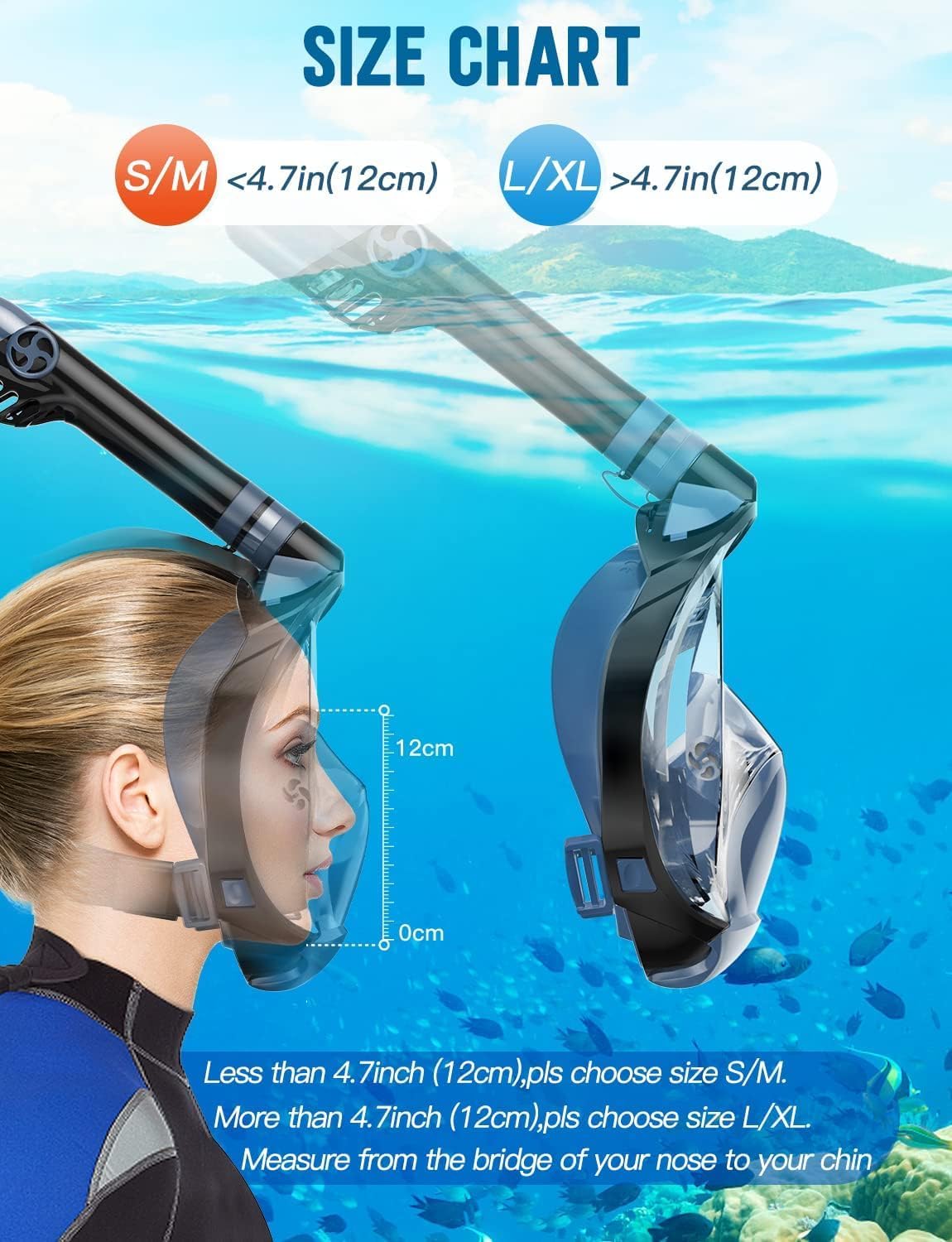 Full Face Snorkel Mask, Snorkeling Gear for Adults