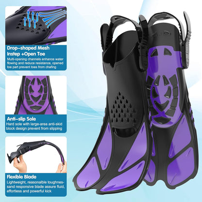 Kids Snorkel Set | Snorkeling Gear for Kids, Adjustable flippers