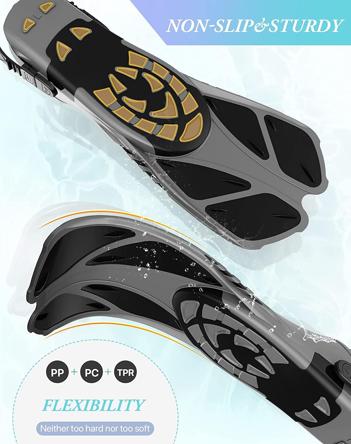 Adults Snorkel Fins | Adjustable Buckles Open Heel Swim Flippers