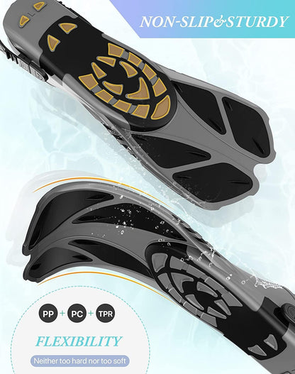 Adults Snorkel Fins | Adjustable Buckles Open Heel Swim Flippers