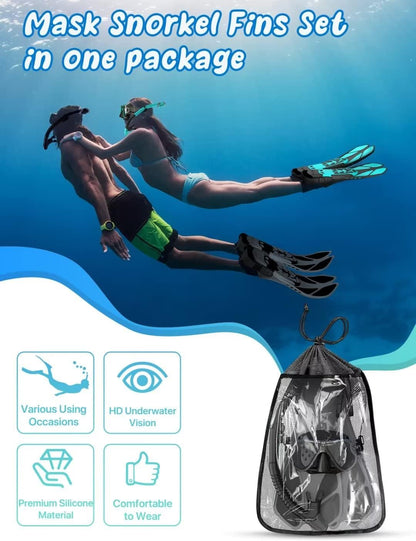 Adults Mask Fins Snorkel Set Beginner-Friendly Snorkeling Gear