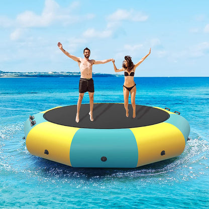 10Ft 12Ft 15Ft Inflatable Water Trampoline, Floating Rebounder Trampoline with 500W Blower and 3-Step Rope Ladder
