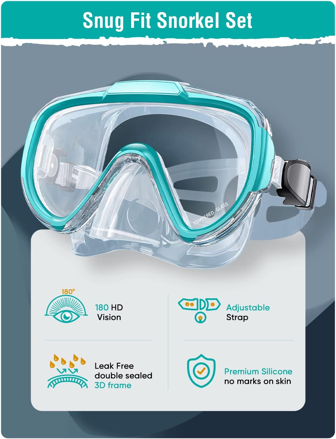 Snorkel Set Adults Snorkeling Gear Anti-Fog Panoramic View Swim Mask