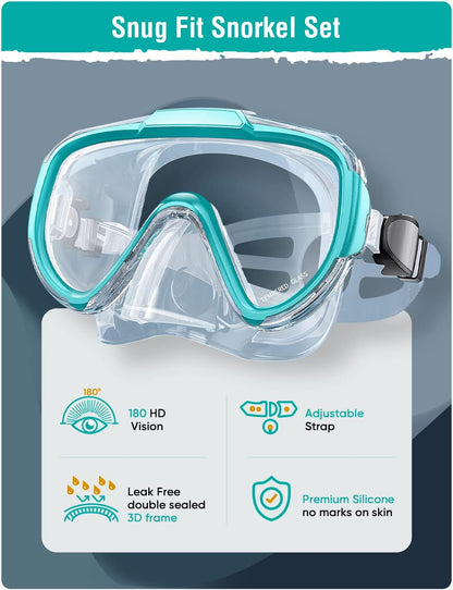 Snorkel Set Adults Snorkeling Gear Anti-Fog Panoramic View Swim Mask