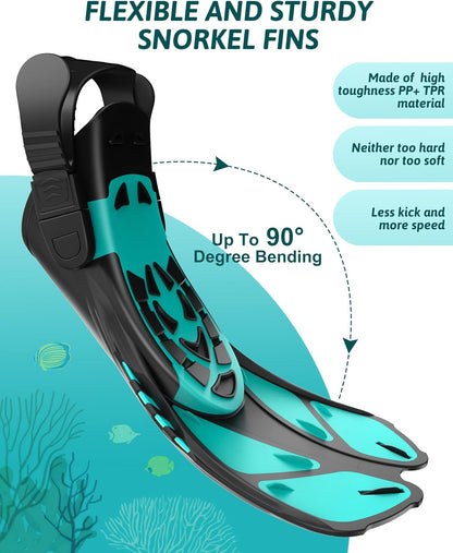 Full Face Snorkel Mask & Adjustable Swim Fins Snorkel Kit for Adults