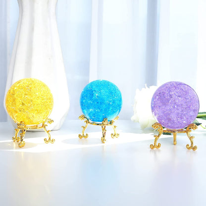 60mm Purple Crystal Crackle Ball with Golden Stand