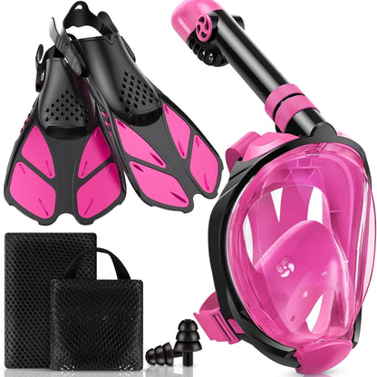 Full Face Snorkel Mask & Adjustable Swim Fins Snorkel Kit for Adults