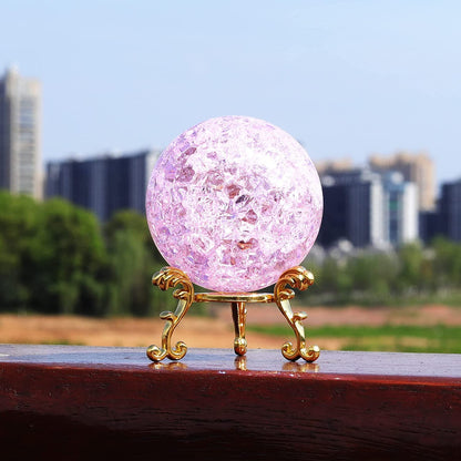 60mm Pink Crystal Crackle Ball with Golden Stand
