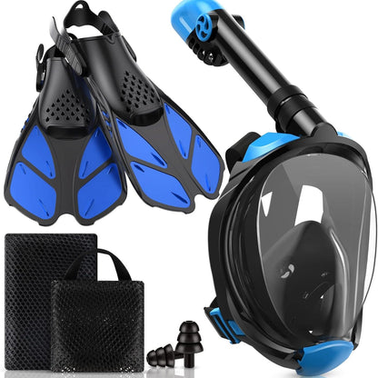 Full Face Snorkel Mask & Adjustable Swim Fins Snorkel Kit for Adults