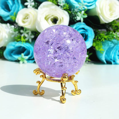 60mm Purple Crystal Crackle Ball with Golden Stand