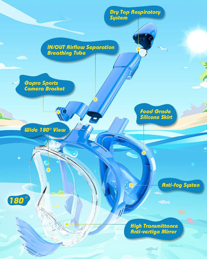 Kids Snorkel Mask Full Face | Beginner-Friendly & Anti-Fog & Leak-Proof