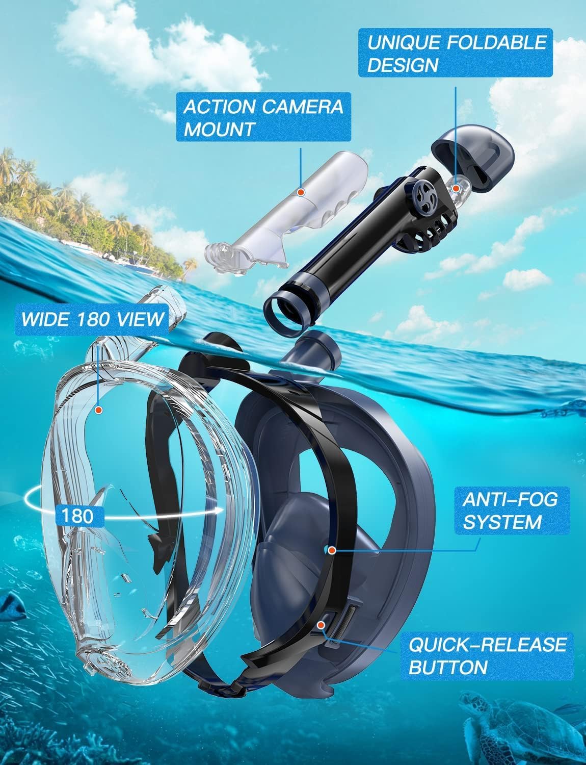 Full Face Snorkel Mask, Snorkeling Gear for Adults