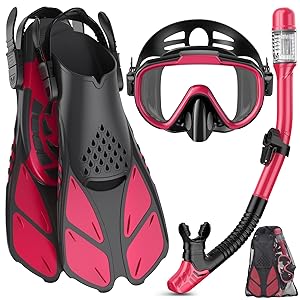 Adults Snorkel Set | With Adjustable Flippers, Diving Set with Snorkel Mask