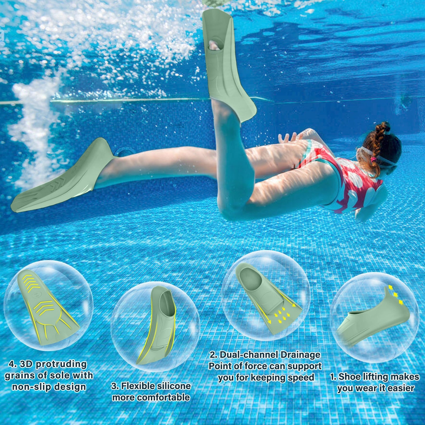 Kids Swim Training Fins for Lap Swimming | Mixed Colors & Eye-Catching