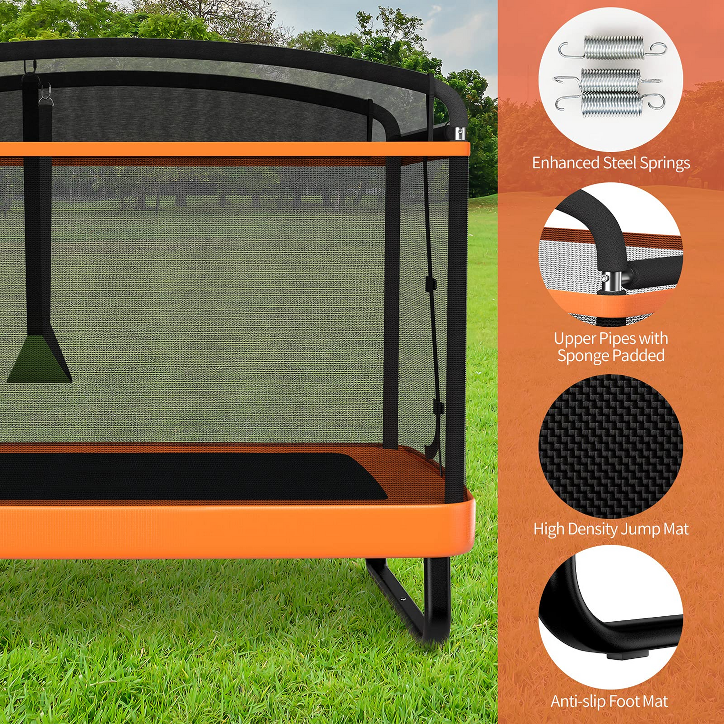 6 Ft Kids Trampoline with Swing, Baby Toddler Rectangle Trampoline, Max Load 220lbs (Blue/Orange)