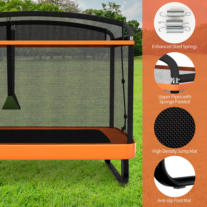 6 Ft Kids Trampoline with Swing, Baby Toddler Rectangle Trampoline, Max Load 220lbs (Blue/Orange)