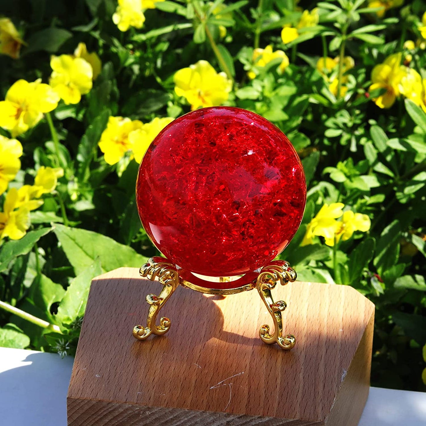 60mm Red Crystal Crackle Ball with Golden Stand