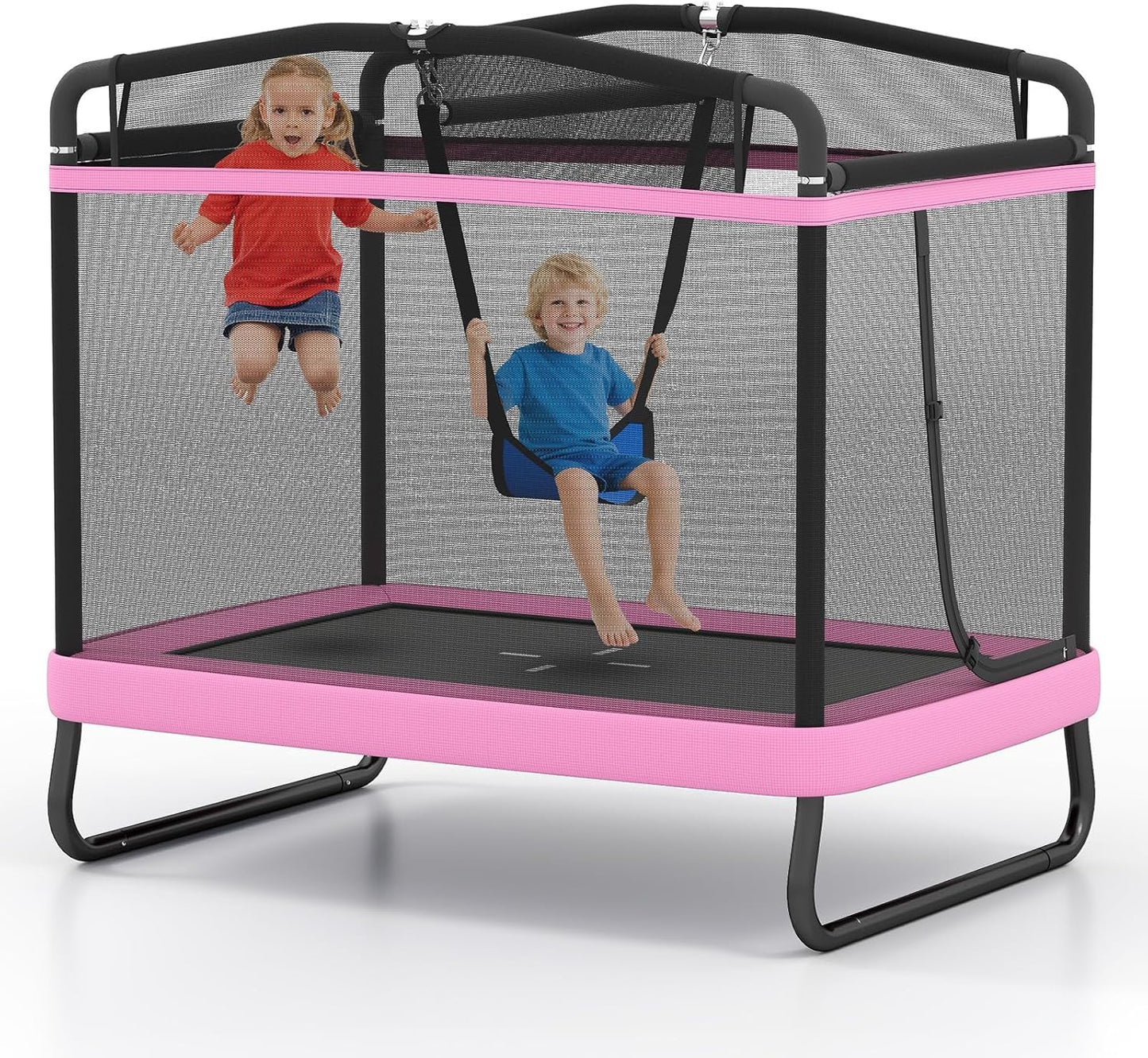 Rectangle Trampoline for Kids 70” Toddler Rebounder with Detachable Swing