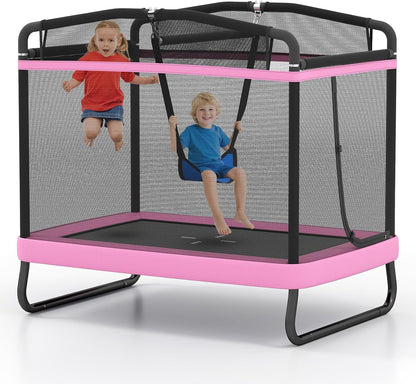 Rectangle Trampoline for Kids 70” Toddler Rebounder with Detachable Swing