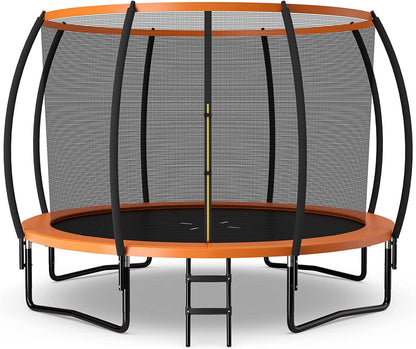 8FT 10FT 12FT Trampoline with Enclosure, ASTM Approved Outdoor Large Trampoline with Ladder