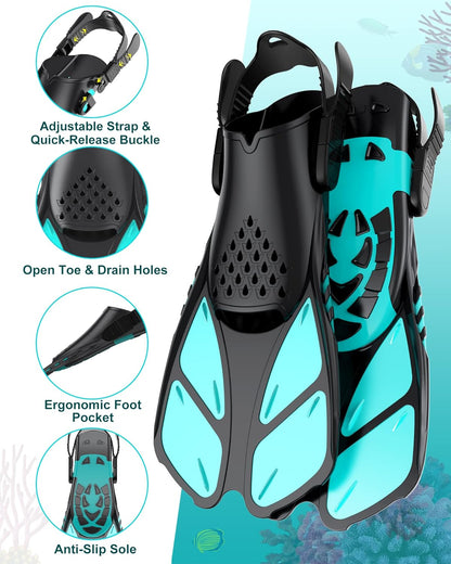Full Face Snorkel Mask & Adjustable Swim Fins Snorkel Kit for Adults