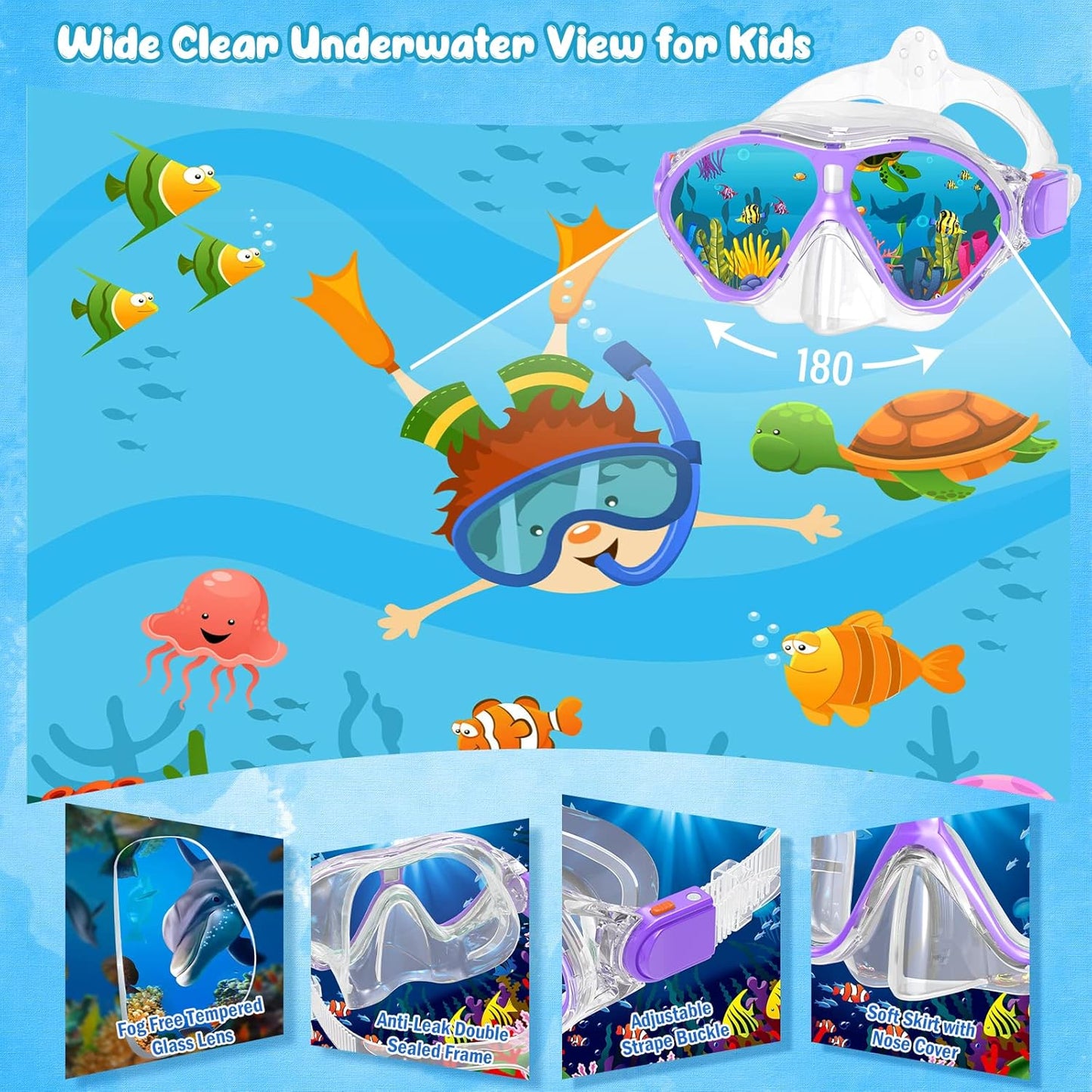 Kids Snorkel Set | Snorkeling Gear for Kids, Adjustable flippers