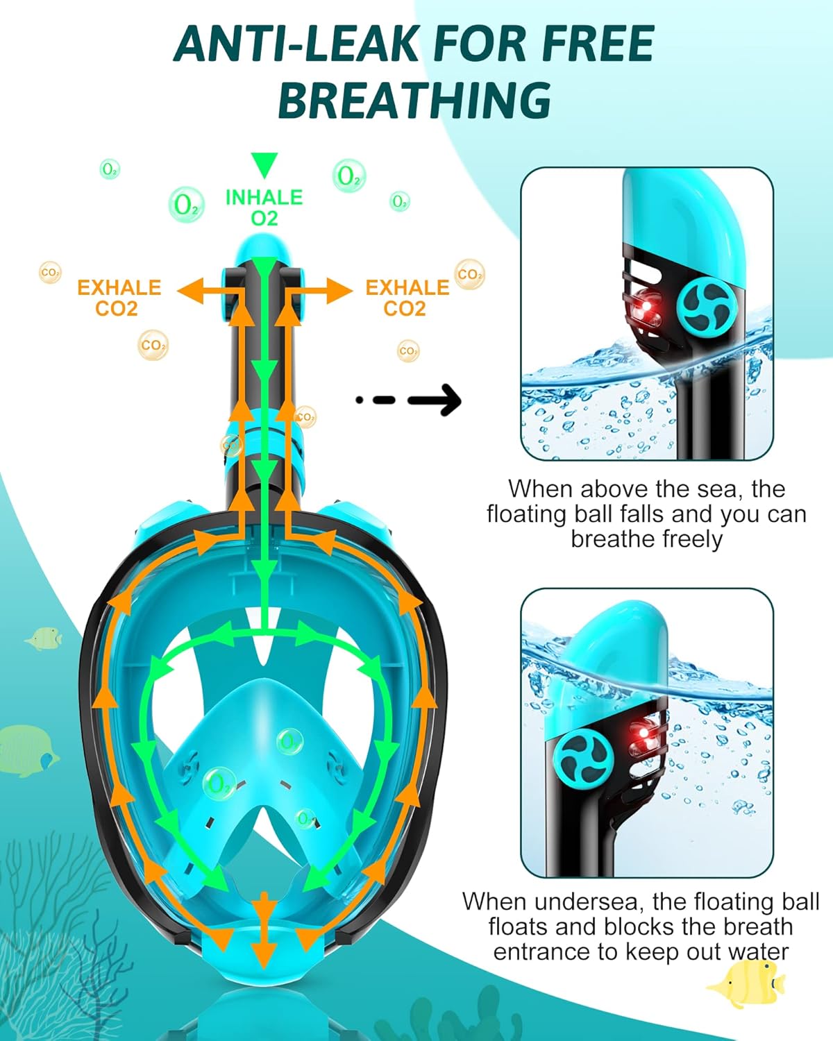 Full Face Snorkel Mask & Adjustable Swim Fins Snorkel Kit for Adults