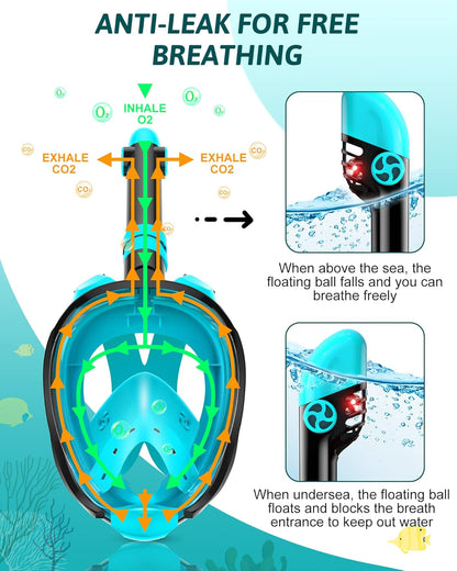 Full Face Snorkel Mask & Adjustable Swim Fins Snorkel Kit for Adults