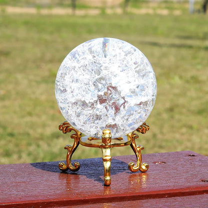 60mm Clear Crystal Crackle Ball with Golden Stand