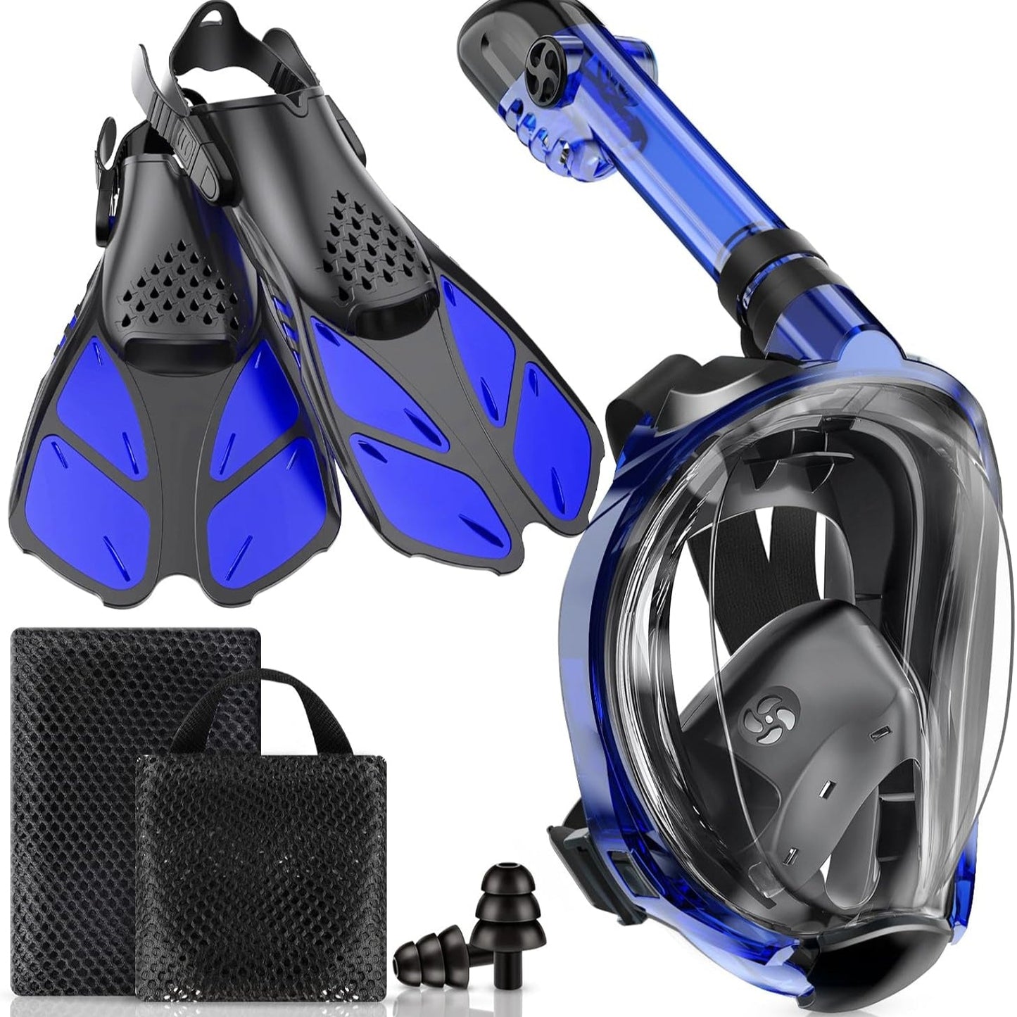 Full Face Snorkel Mask & Adjustable Swim Fins Snorkel Kit for Adults