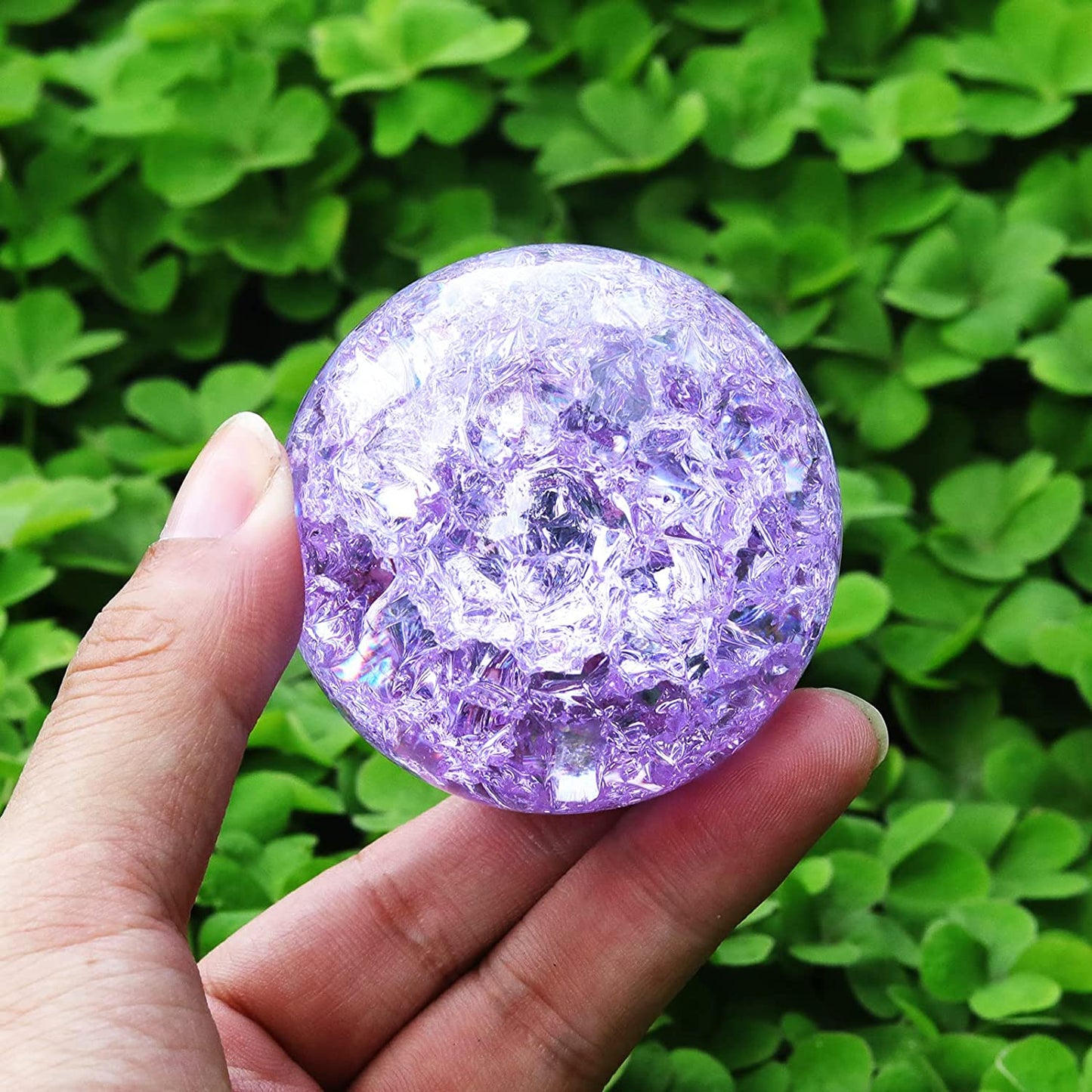 60mm Purple Crystal Crackle Ball with Golden Stand