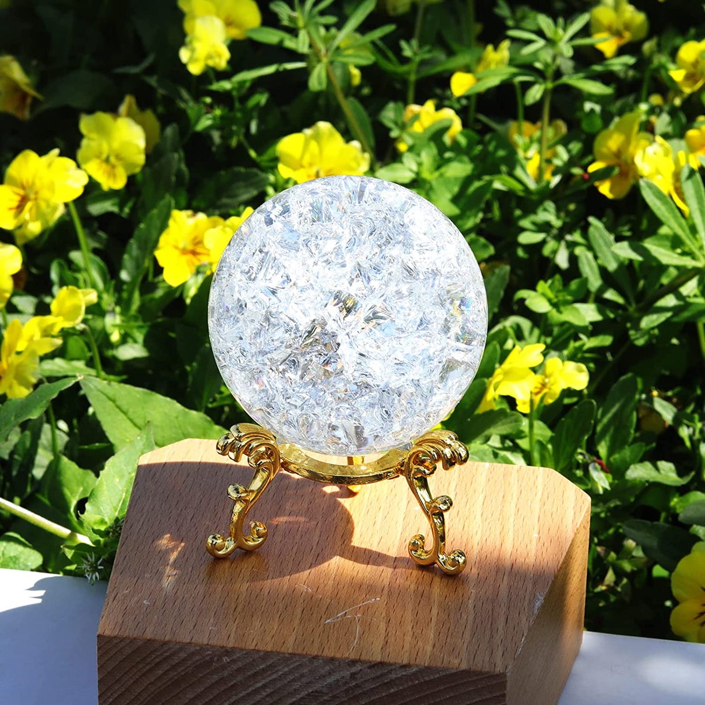 60mm Clear Crystal Crackle Ball with Golden Stand