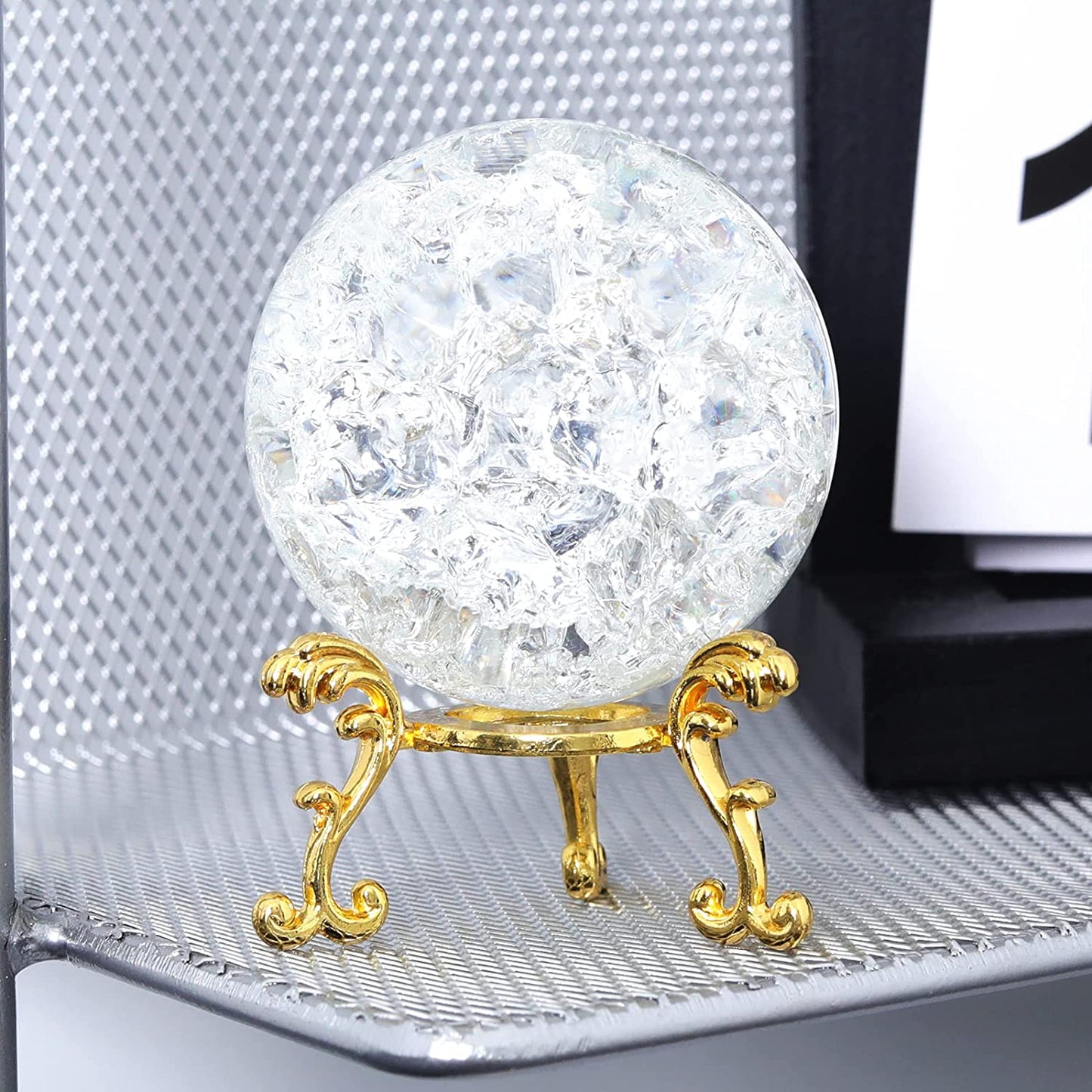 60mm Clear Crystal Crackle Ball with Golden Stand