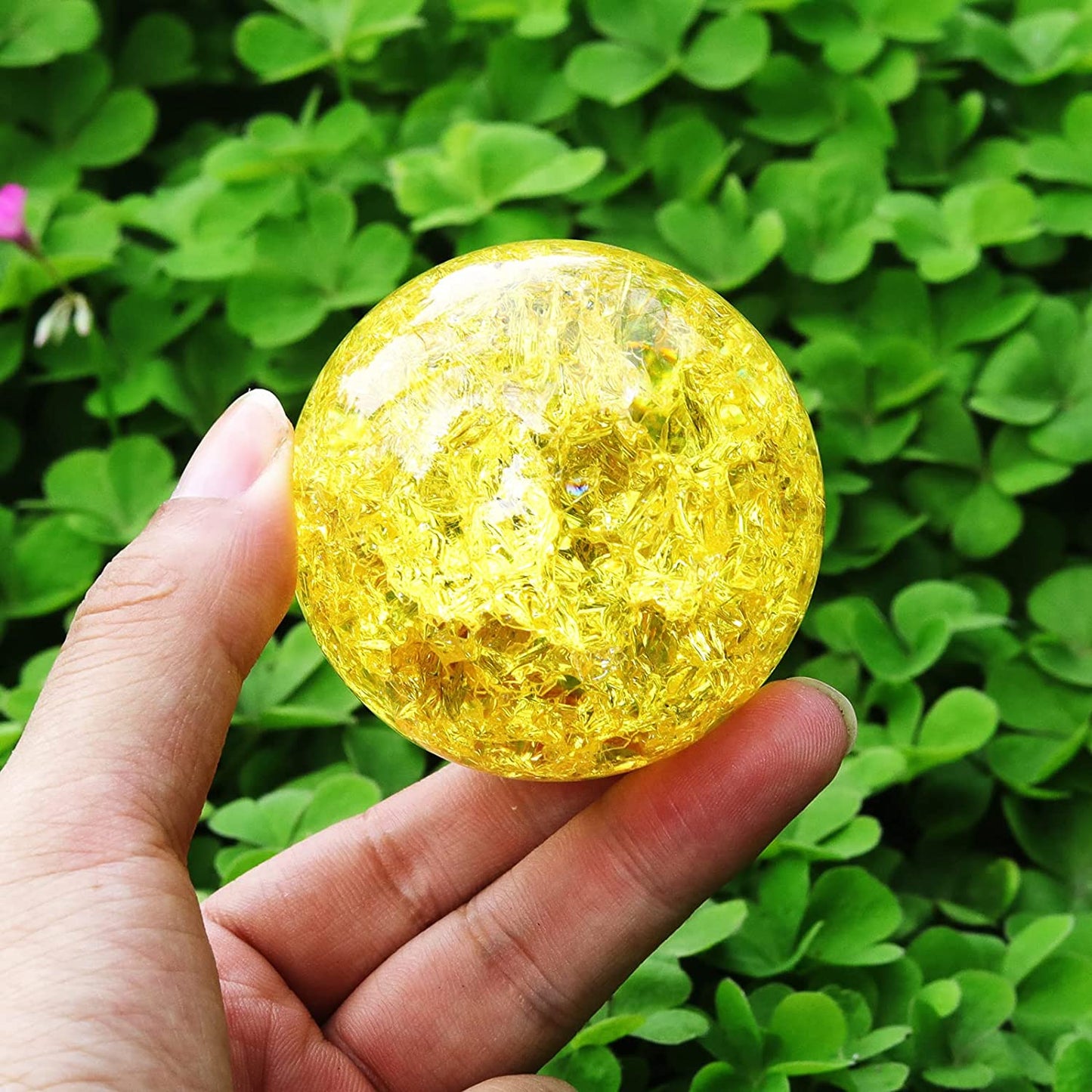 60mm Yellow Crystal Crackle Ball with Golden Stand