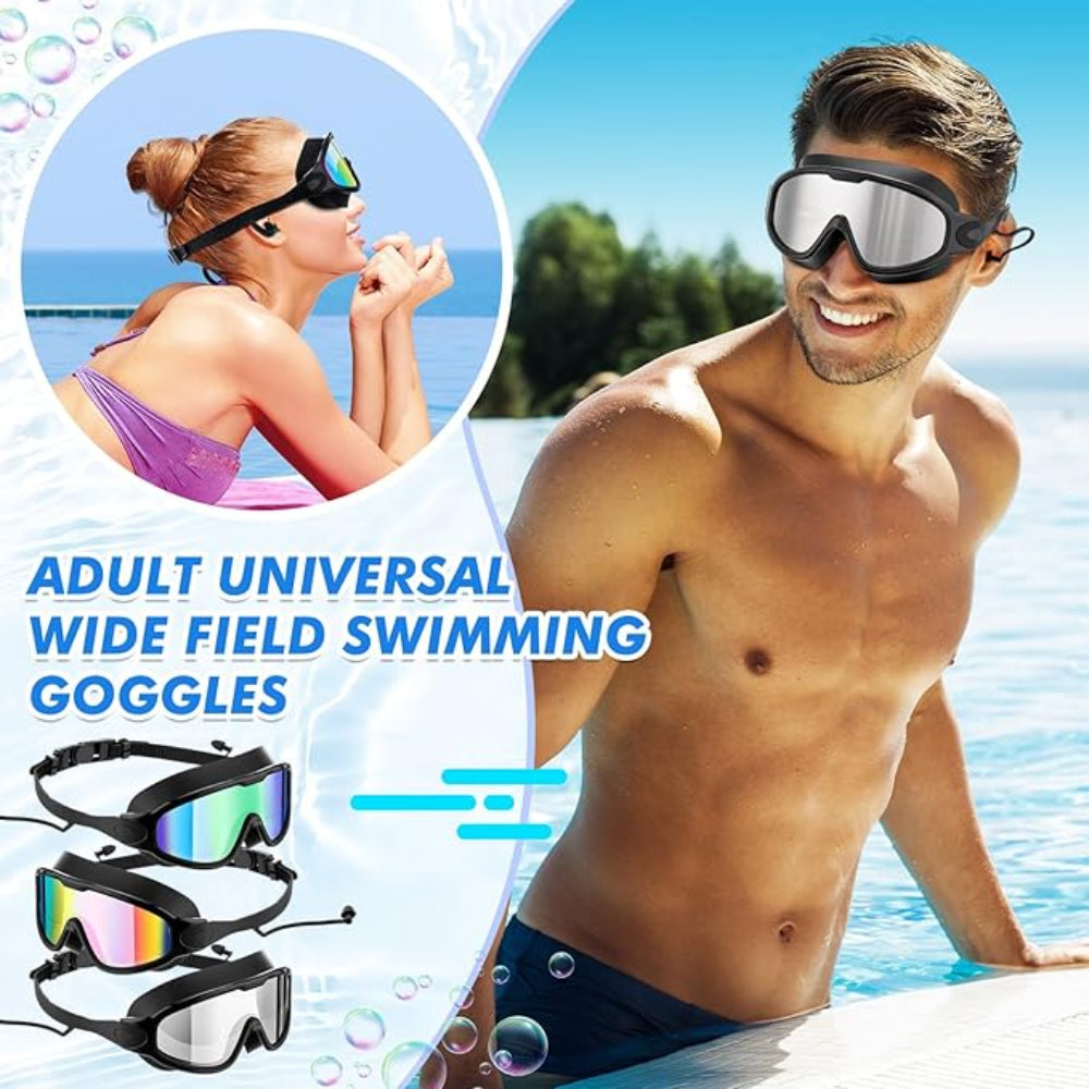 3 Pack Adult Swim Goggles - Anti Fog UV Protection Pool Goggles with Ear Plugs