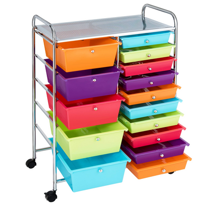 15-Drawer Organizer Cart Office School Rolling Storage Cart