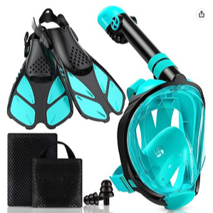 Full Face Snorkel Mask & Adjustable Swim Fins Snorkel Kit for Adults