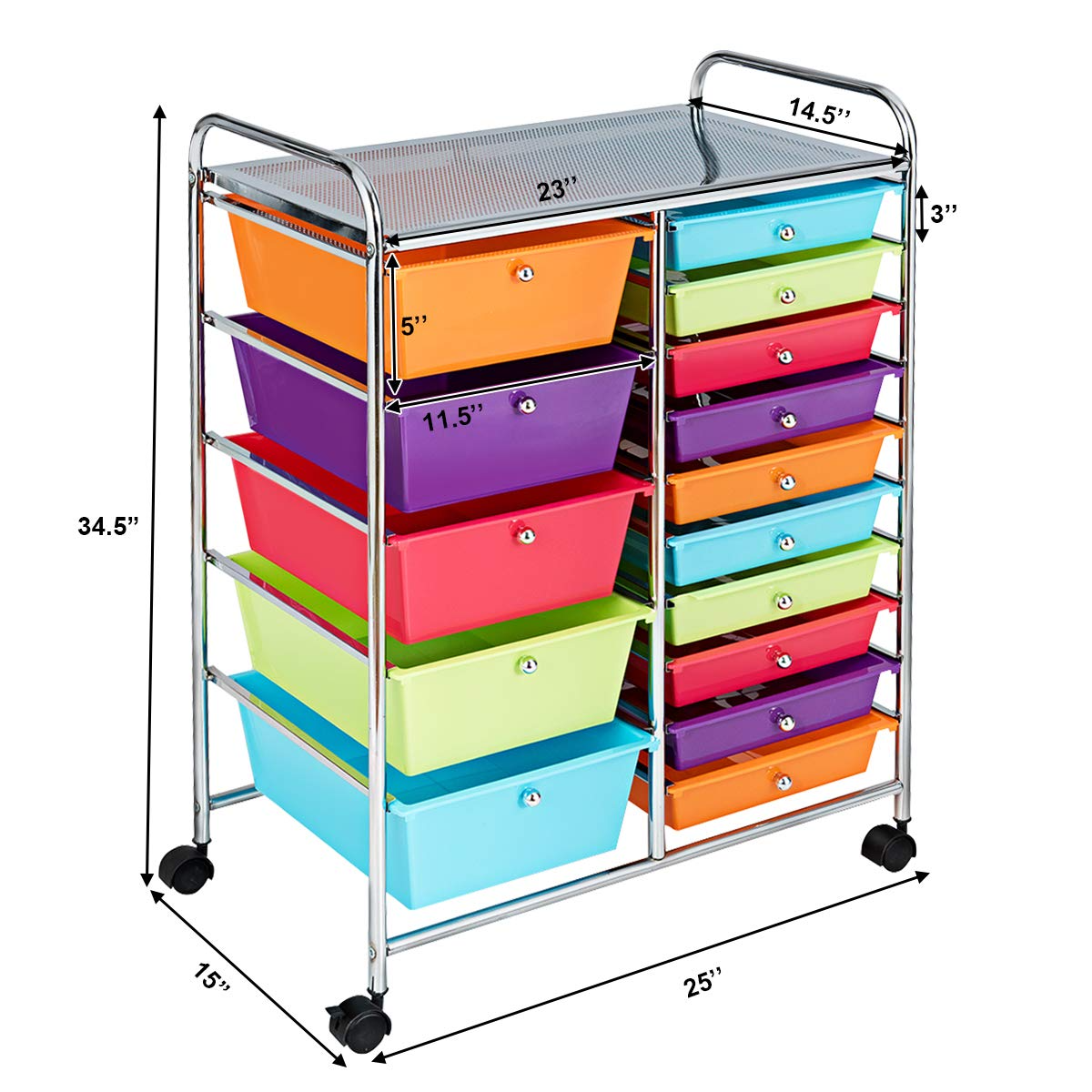 15-Drawer Organizer Cart Office School Rolling Storage Cart