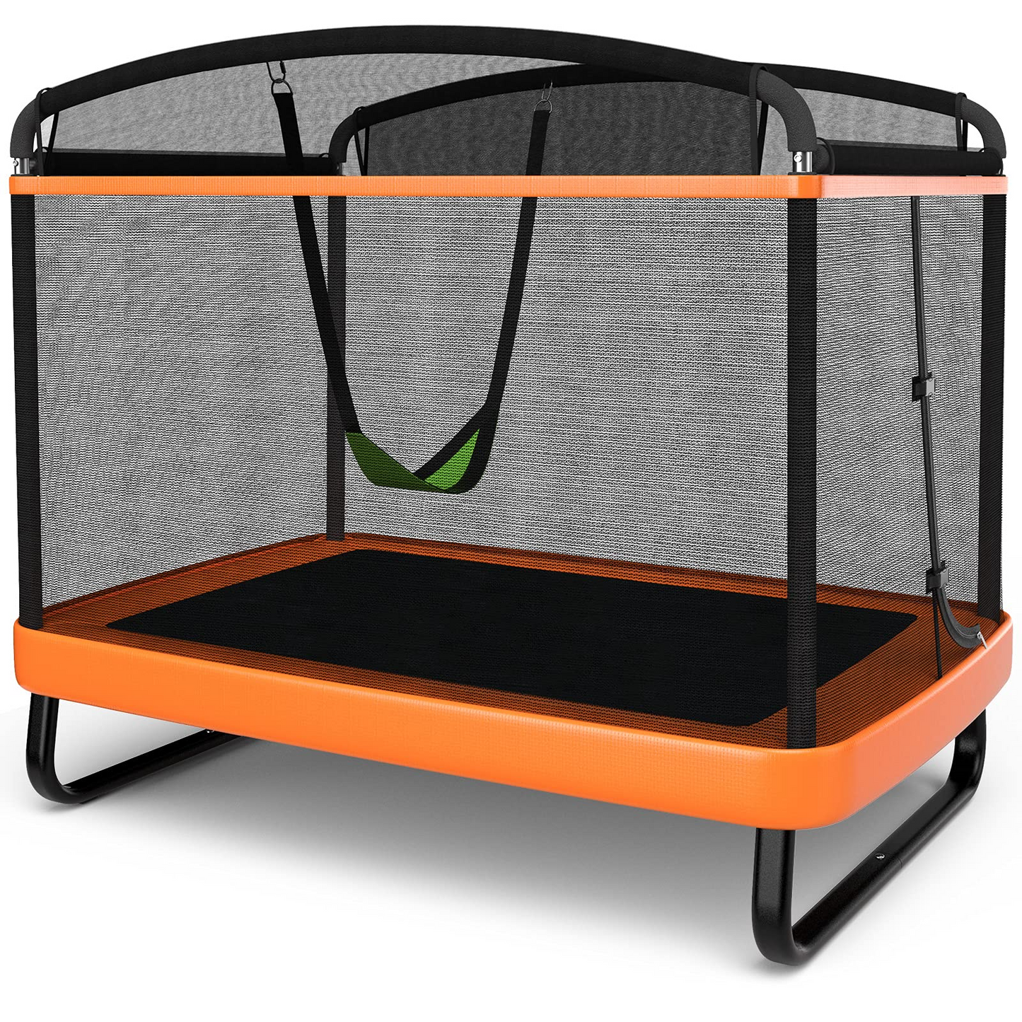 6 Ft Kids Trampoline with Swing, Baby Toddler Rectangle Trampoline, Max Load 220lbs (Blue/Orange)