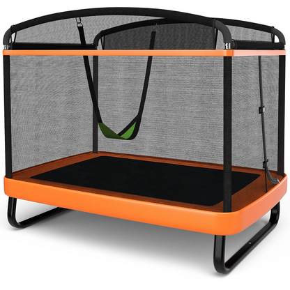 6 Ft Kids Trampoline with Swing, Baby Toddler Rectangle Trampoline, Max Load 220lbs (Blue/Orange)