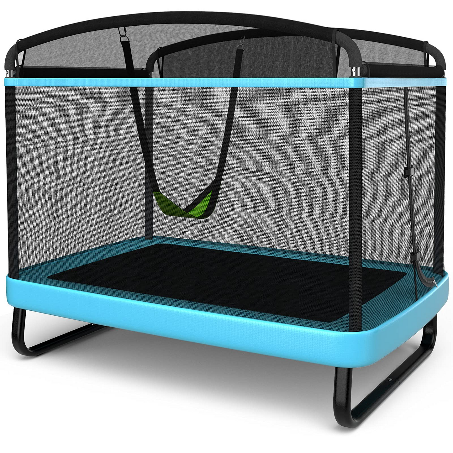 6 Ft Kids Trampoline with Swing, Baby Toddler Rectangle Trampoline, Max Load 220lbs (Blue/Orange)
